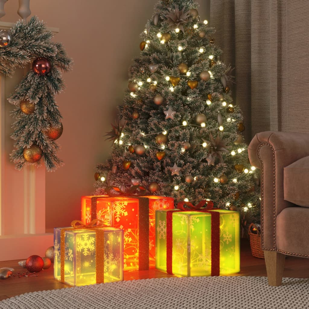 vidaXL Juldekoration med belysning julklappar 3 st 64 LED varmvit