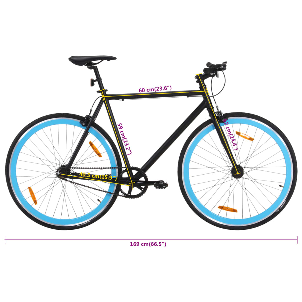 vidaXL Fixed gear cykel svart och blå 700c 59 cm