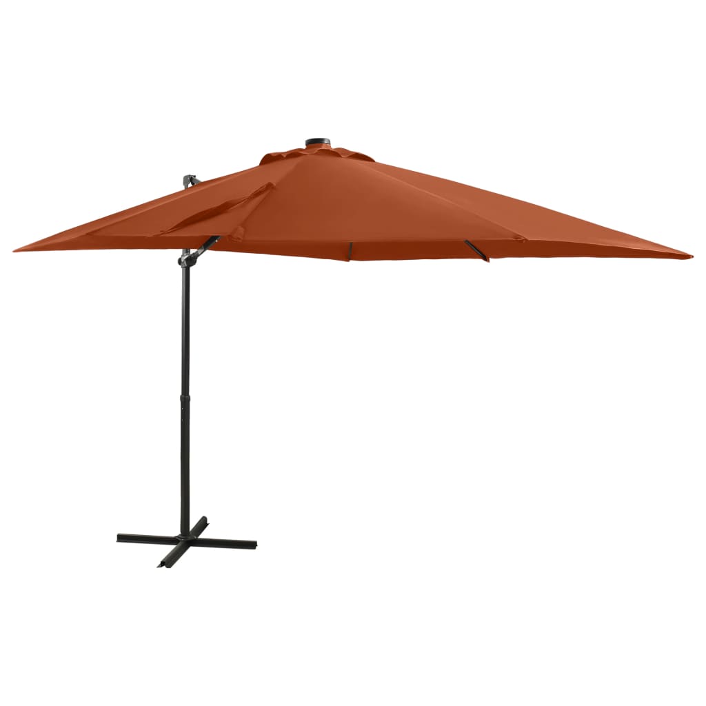 vidaXL Frihängande parasoll med stång och LED terrakotta 250 cm