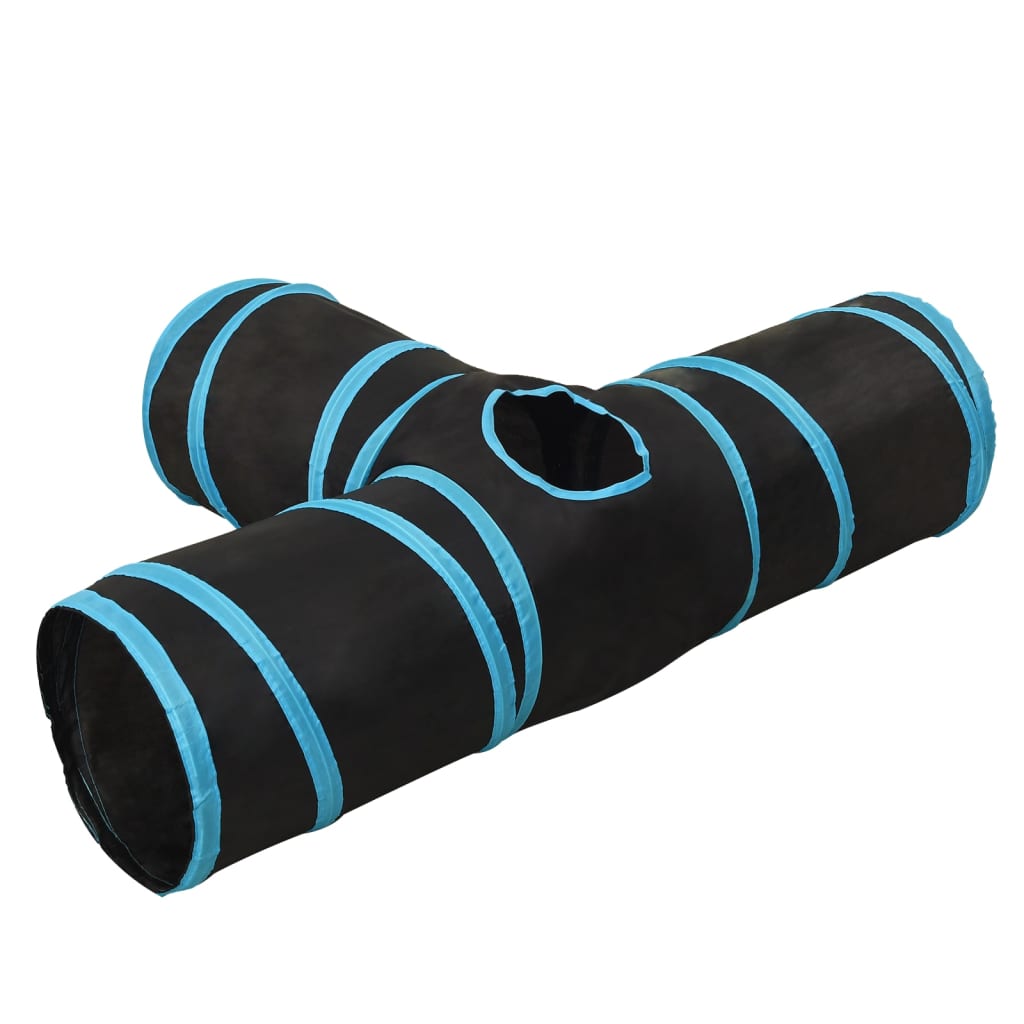 vidaXL 3-vägs kattunnel svart och blå 90 cm polyester