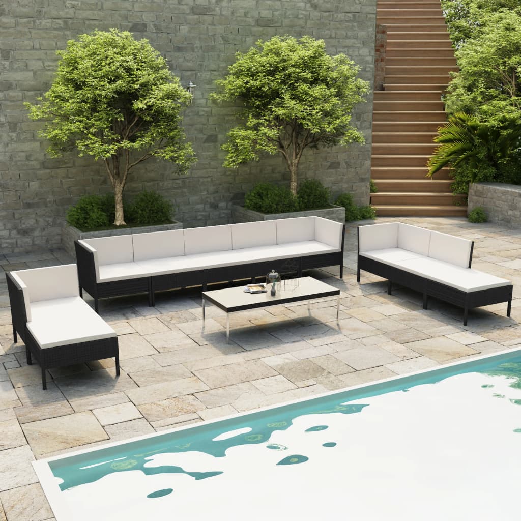 vidaXL Loungegrupp för trädgården med dynor 10 delar konstrotting svart