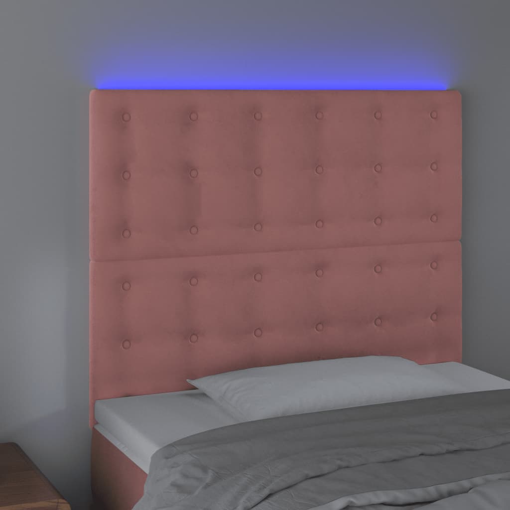vidaXL Sänggavel LED rosa 80x5x118/128 cm sammet