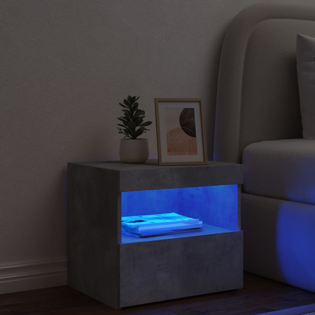 vidaXL Sängbord med LED-lampor betonggrå 50x40x45 cm
