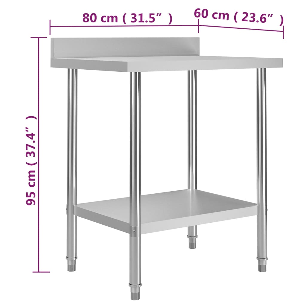 vidaXL Arbetsbord med stänkskydd 80x60x93 cm rostfritt stål