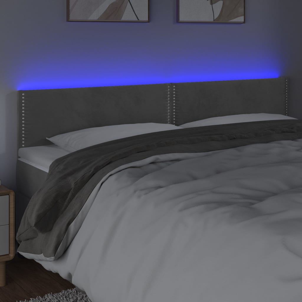 vidaXL Sänggavel LED ljusgrå 180x5x78/88 cm sammet