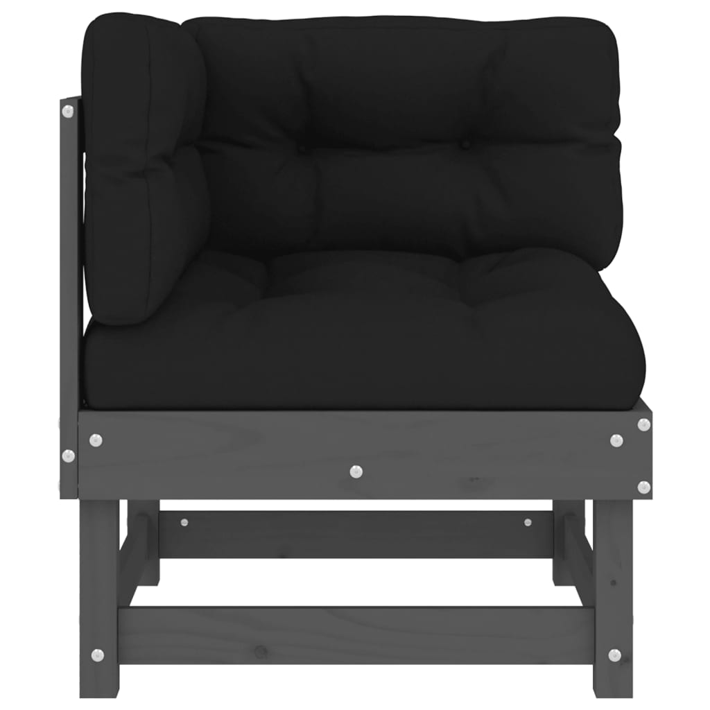 vidaXL Hörnsektion till soffa med dynor grå massiv furu