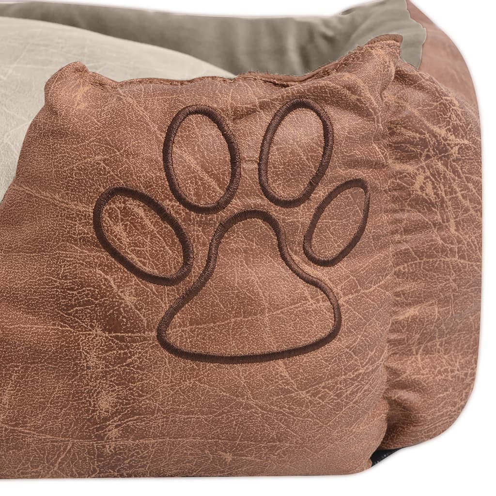 vidaXL Hundbädd med kudde PU konstläder storlek XL beige