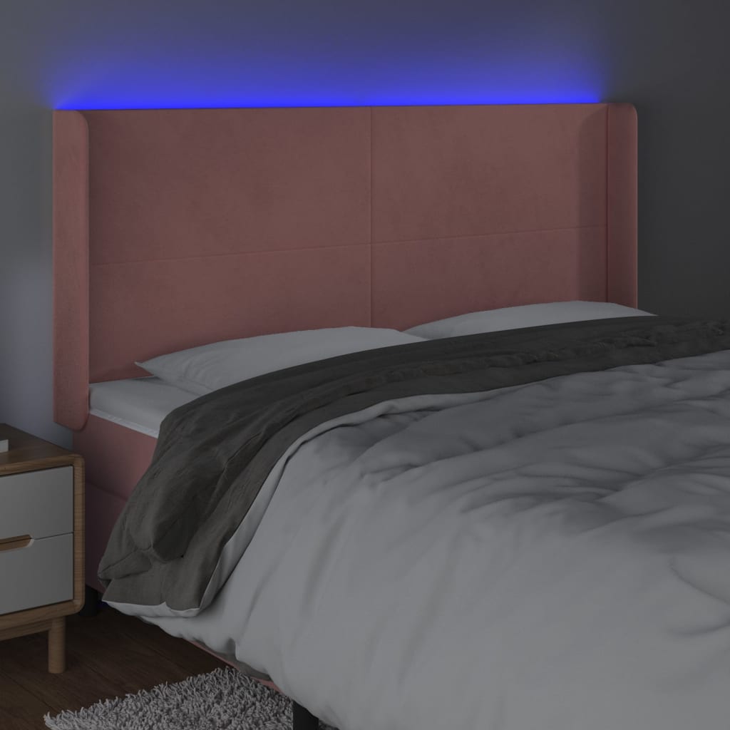 vidaXL Sänggavel LED rosa 203x16x118/128 cm sammet