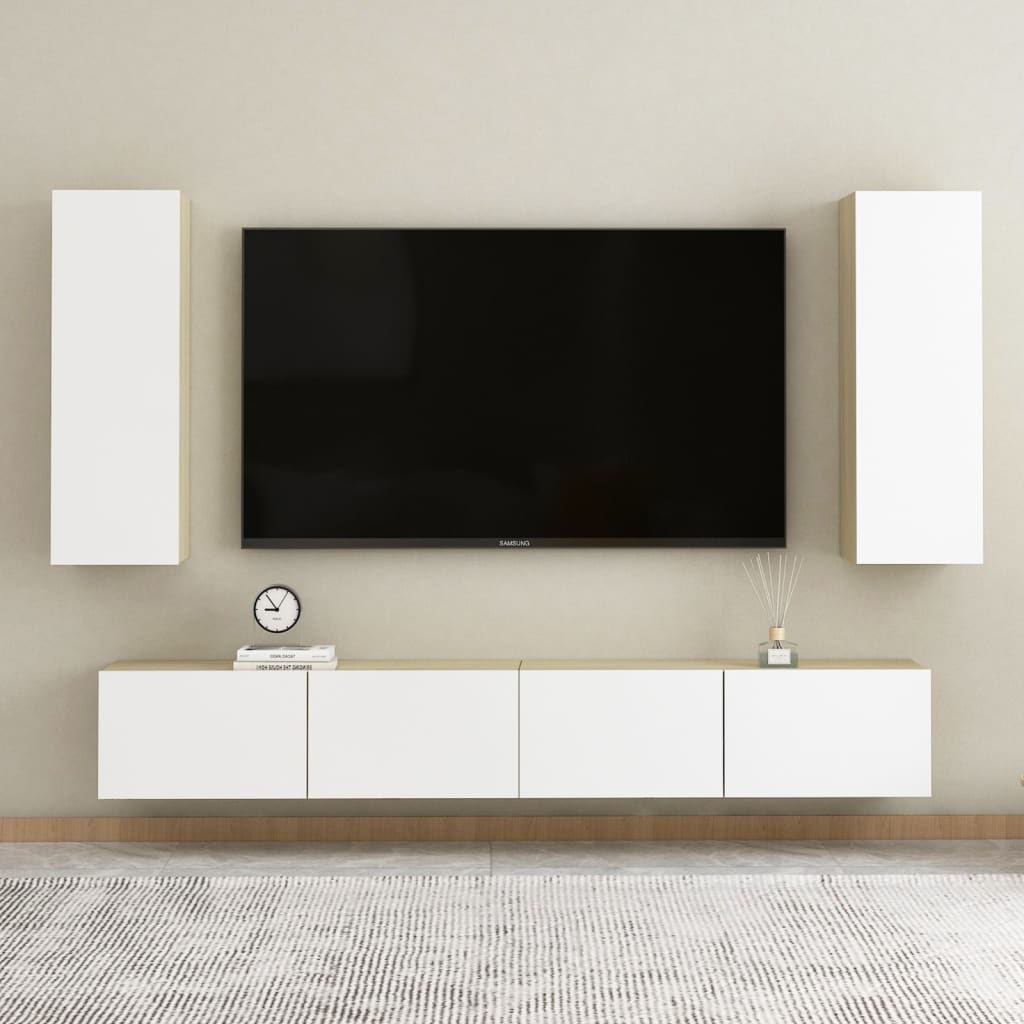 vidaXL TV-skåp vit och sonoma-ek 30,5x30x90 cm konstruerat trä