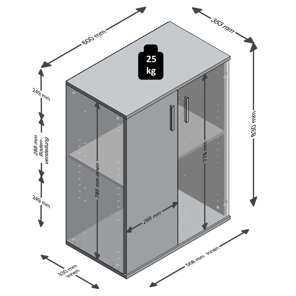 FMD Förvaringsskåp med 2 dörrar vit och grå