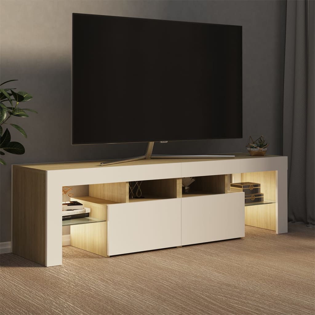 vidaXL Tv-bänk med LED-belysning vit och sonoma-ek 140x36,5x40 cm
