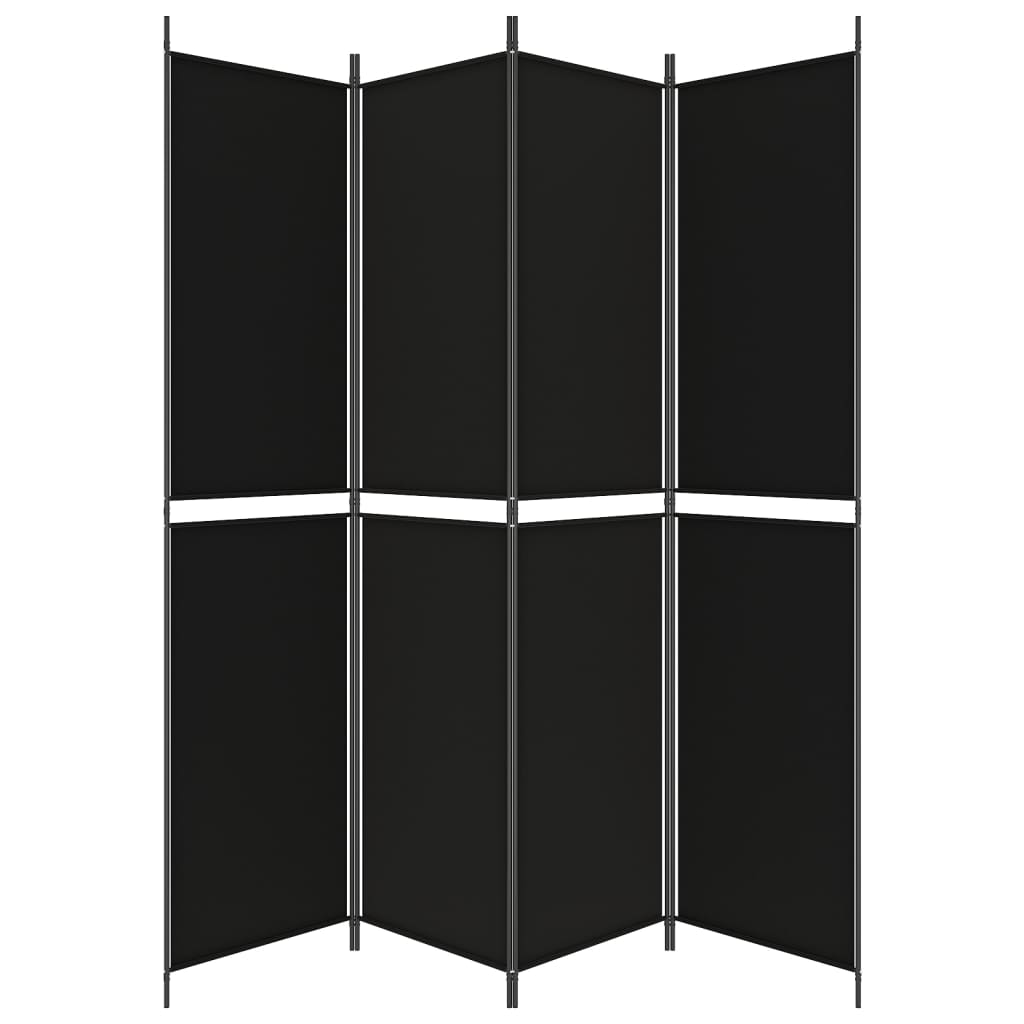 vidaXL Rumsavdelare 4 paneler svart 200x220 cm tyg