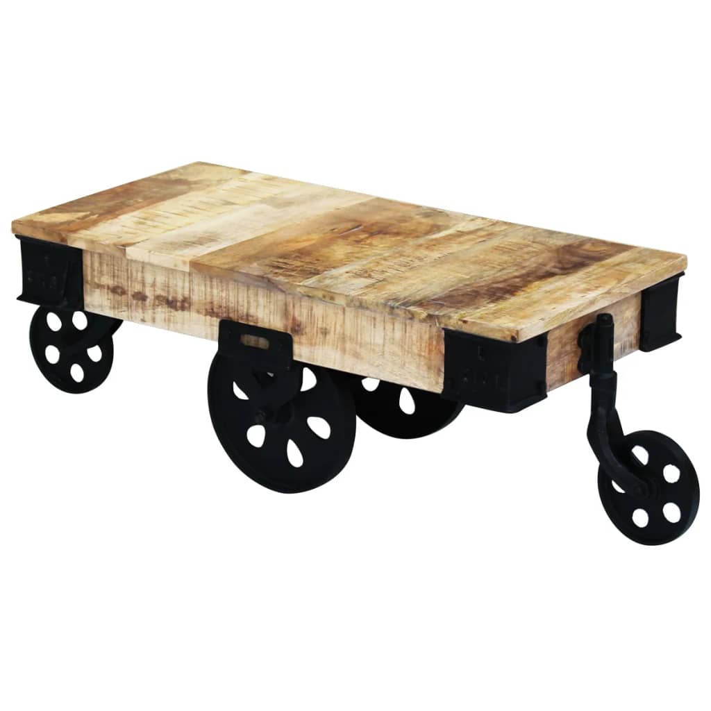 vidaXL Soffbord med hjul industriell stil mangoträ