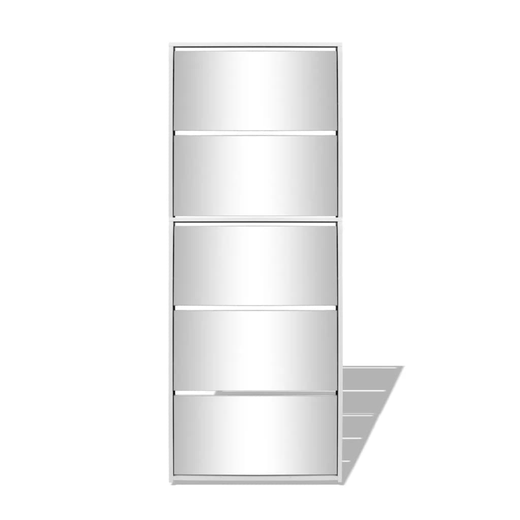 vidaXL Skoskåp med 5 lådor och spegel 63x17x169,5 cm vit