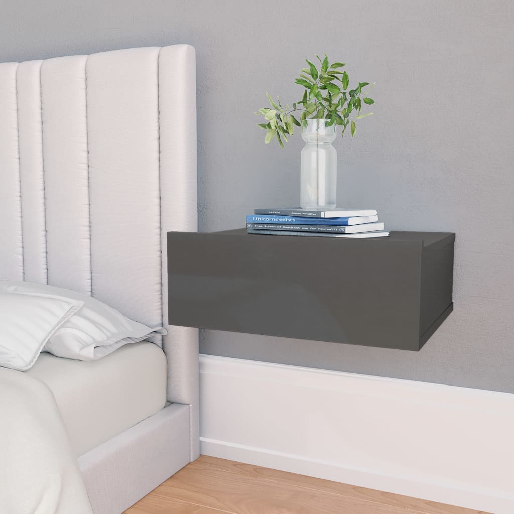 vidaXL Svävande sängbord grå högglans 40x30x15 cm konstruerat trä