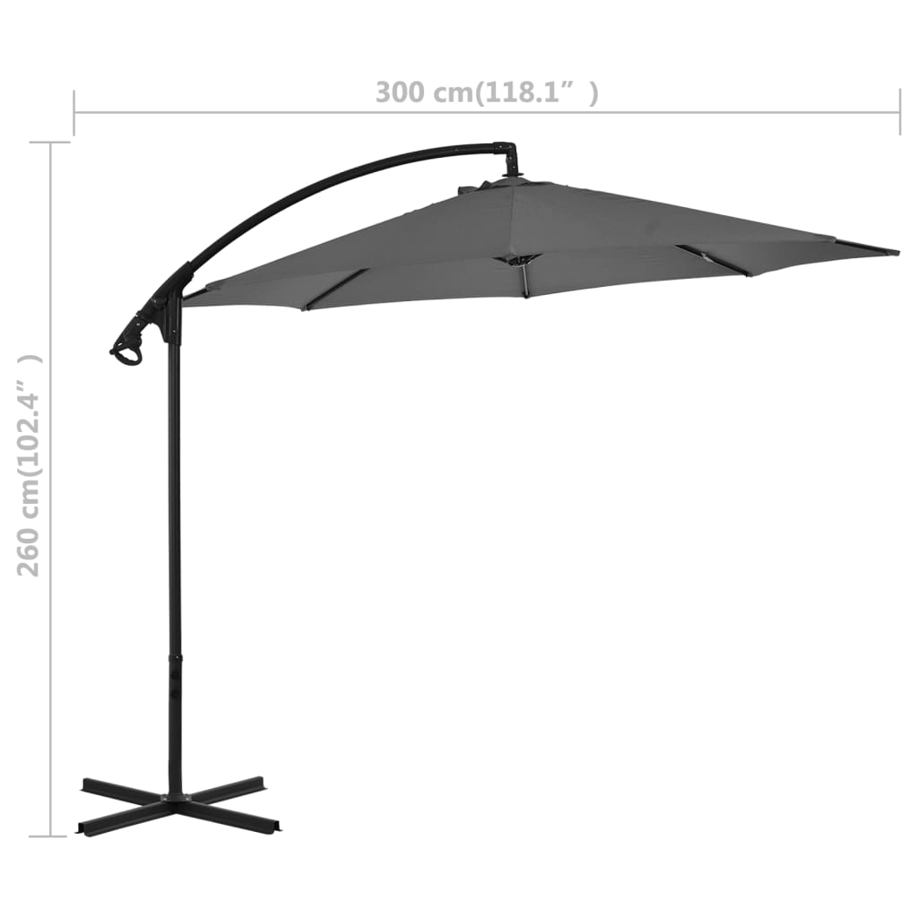 vidaXL Frihängande parasoll med stålstång 300 cm antracit