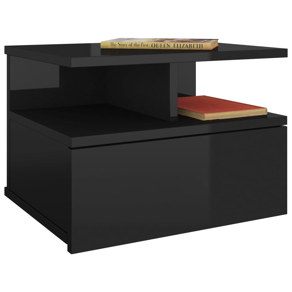 vidaXL Svävande sängbord 2 st svart högglans40x31x27cm konstruerat trä