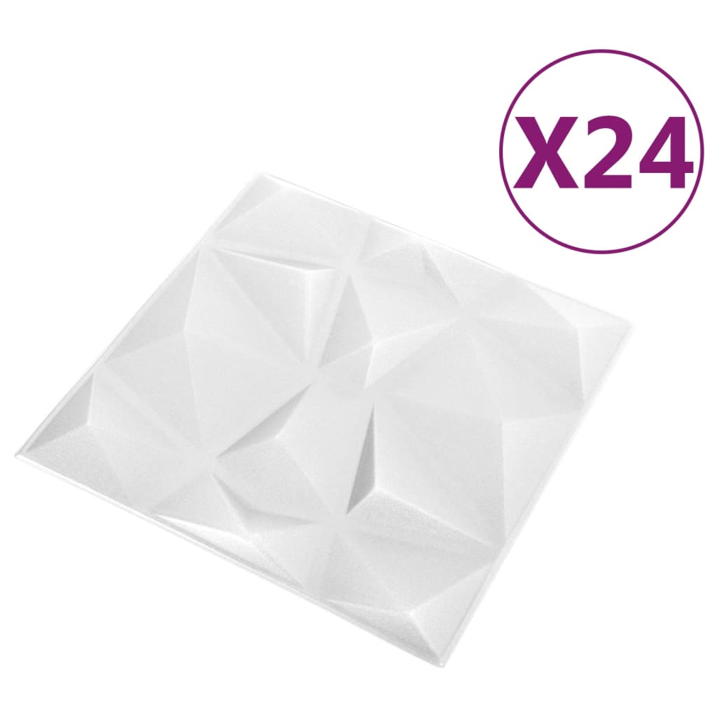vidaXL 3D Väggpaneler 24 st 50x50 cm diamant vit 6 m²