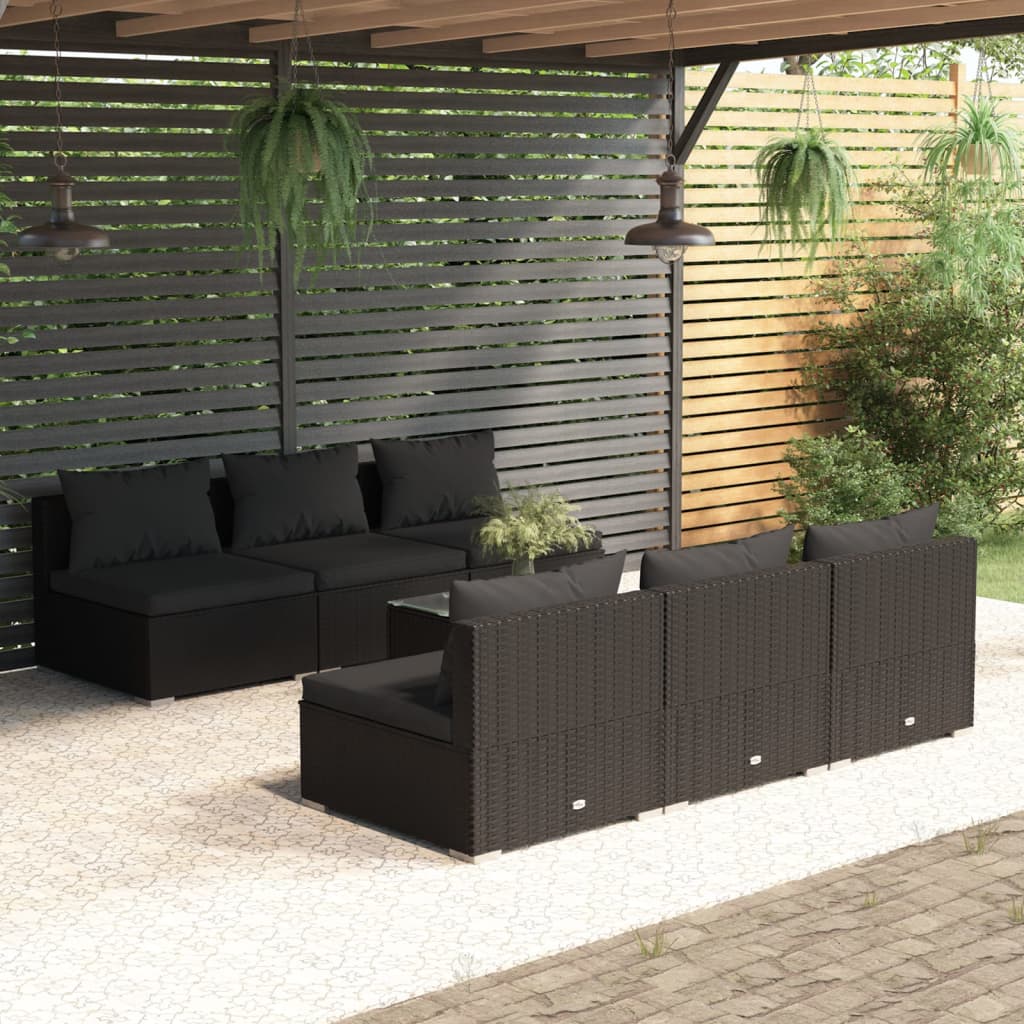 vidaXL Loungegrupp för trädgården med dynor 7 delar konstrotting svart