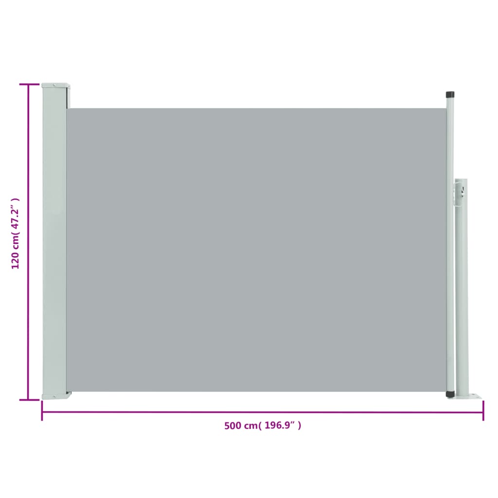 vidaXL Infällbar sidomarkis 117x500 cm grå