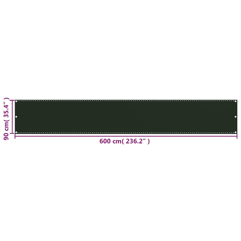 vidaXL Balkongskärm mörkgrön 90x600 cm HDPE