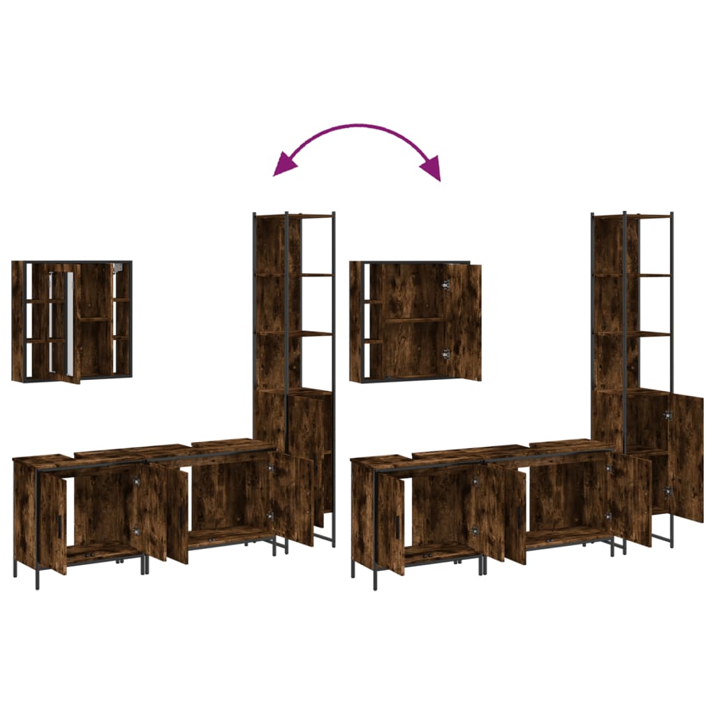 vidaXL Badrumsmöbler set 4 delar rökfärgad ek konstruerat trä
