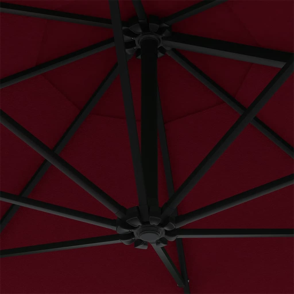 vidaXL Väggmonterat parasoll med metallstång 300 cm vinröd