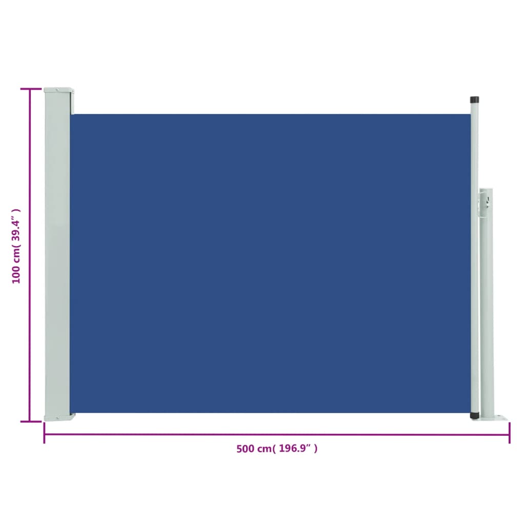 vidaXL Infällbar sidomarkis 100x500 cm blå
