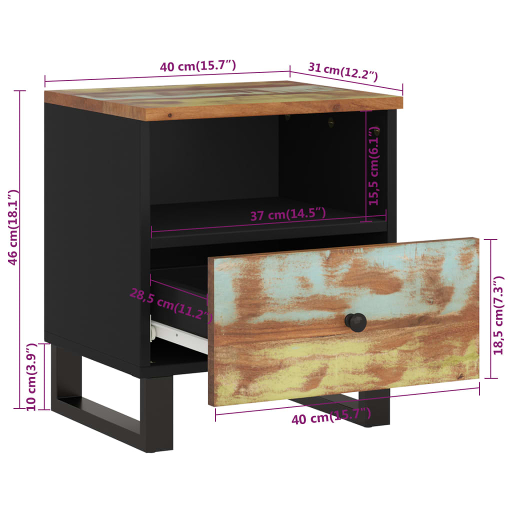 vidaXL Sängbord 2 st massivt återvunnet och konstruerat trä