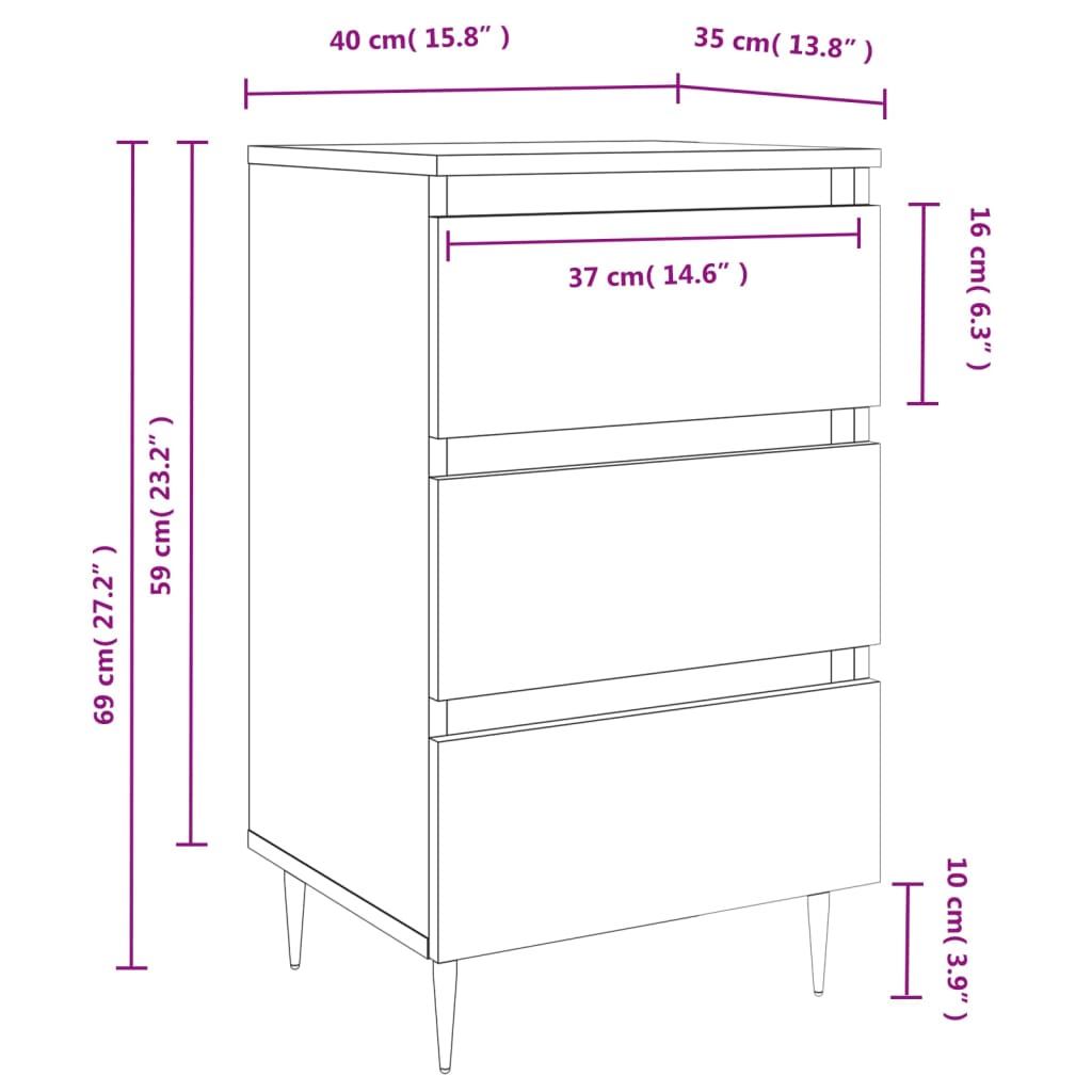 vidaXL Sängbord vit högglans 40x35x69 cm konstruerat trä