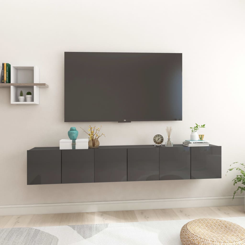 vidaXL Väggmonterade TV-skåp 3 st grå högglans 60x30x30 cm