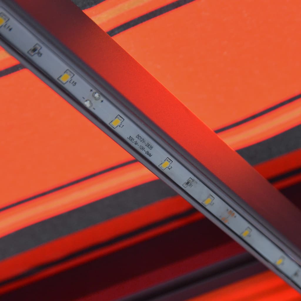 vidaXL Infällbar markis med vindsensor & LED 450x300 cm orange & brun