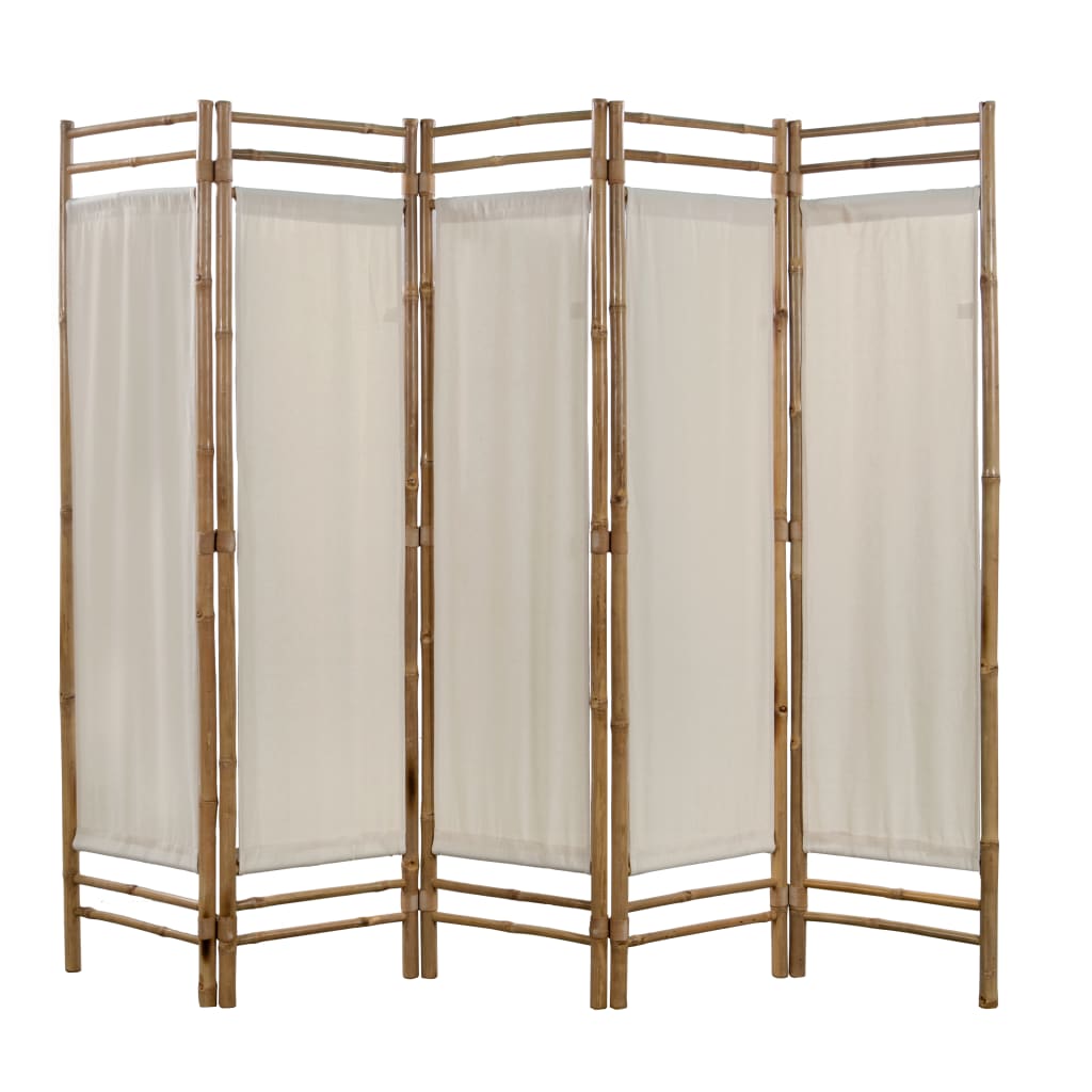 vidaXL Rumsavdelare 5 paneler hopfällbar bambu och kanvas 200 cm