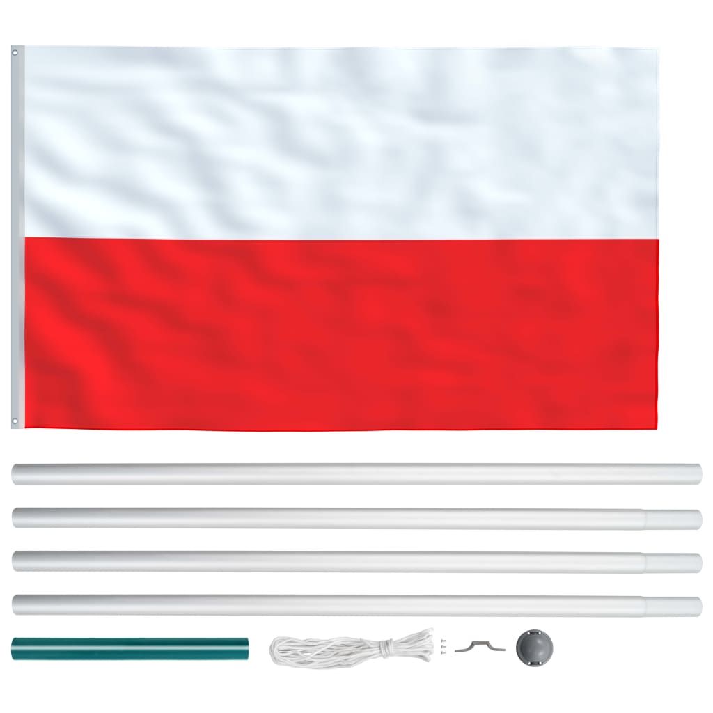 vidaXL Polens flagga och flaggstång i aluminium 6,2 m