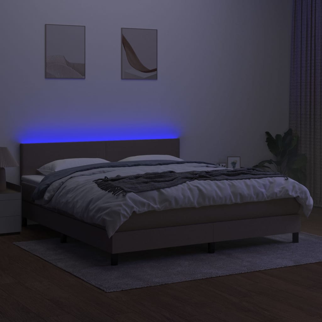 vidaXL Ramsäng med madrass & LED taupe 160x200 cm tyg