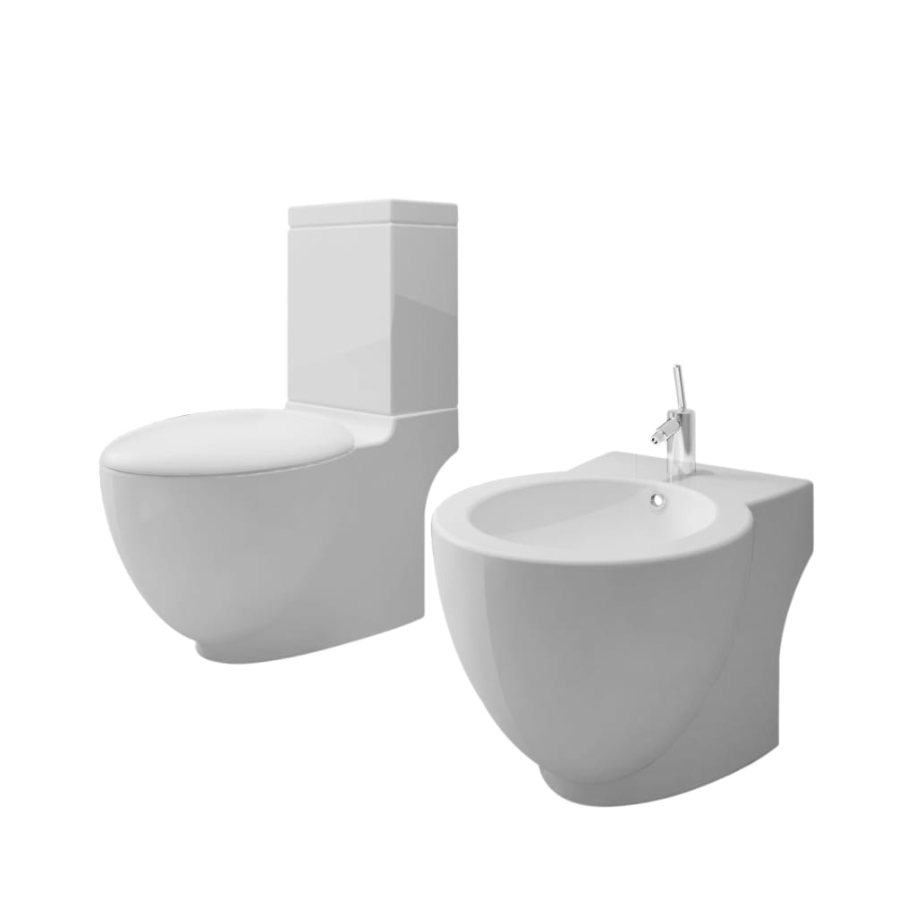 Toalettstol och bidé vit keramik