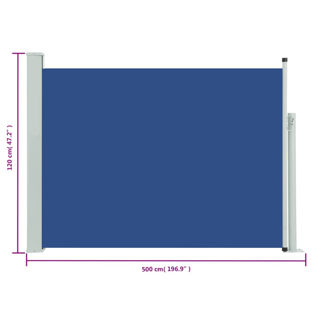 vidaXL Infällbar sidomarkis 117x500 cm blå