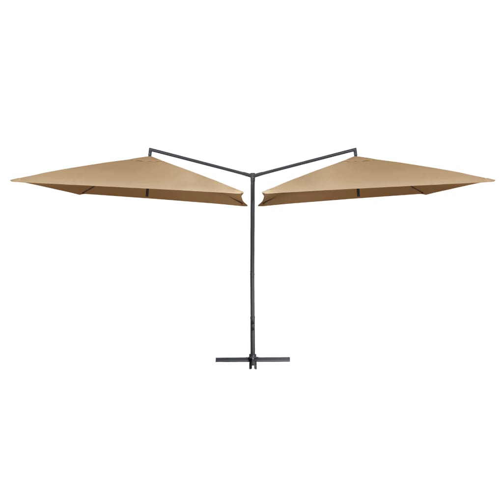 vidaXL Dubbelt parasoll med stålstång 250x250 cm taupe
