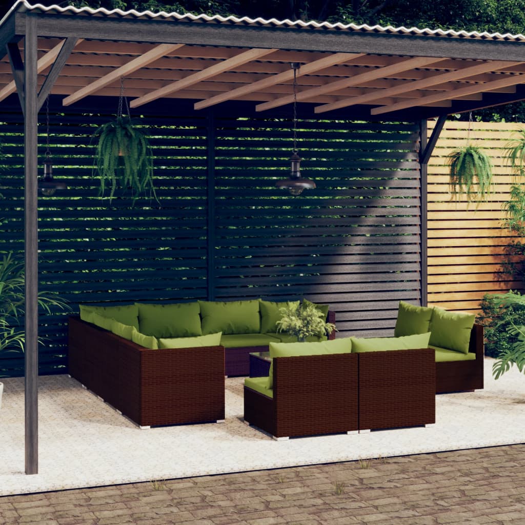 vidaXL Loungegrupp för trädgården med dynor 12 delar brun konstrotting