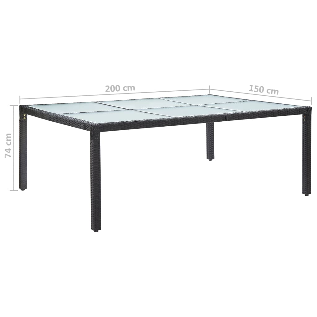 vidaXL Matbord för trädgården svart 200x150x74 cm konstrotting
