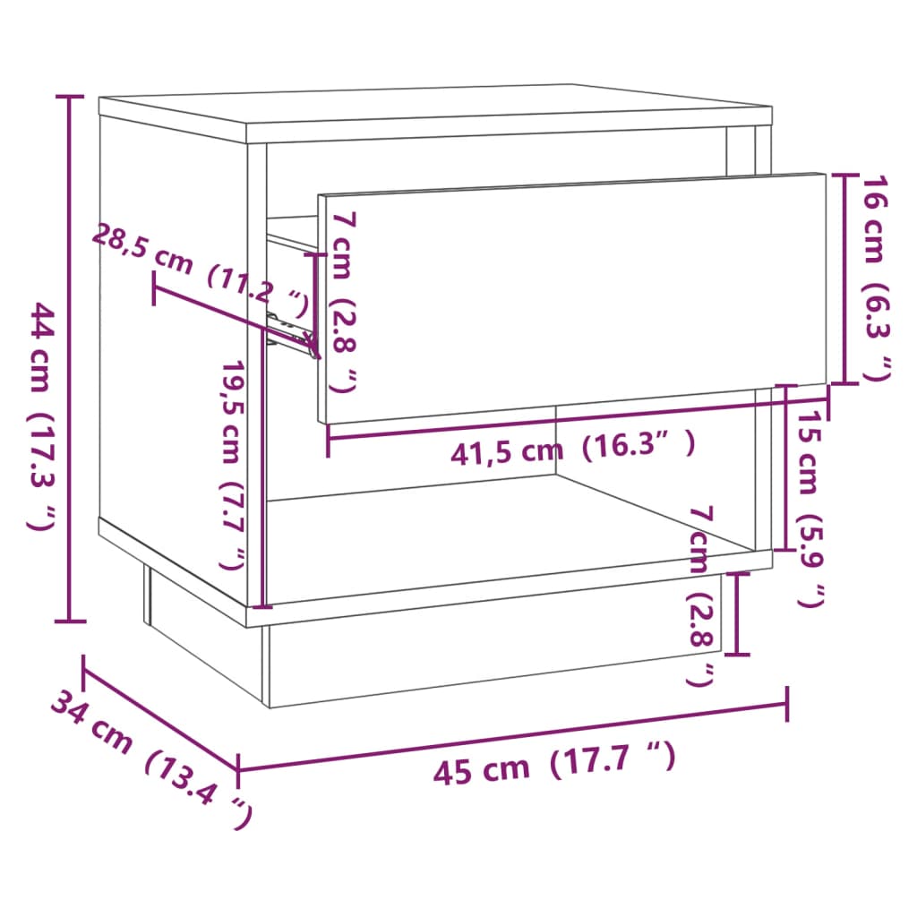 vidaXL Sängbord svart 2 st 45x34x44 cm konstruerat trä