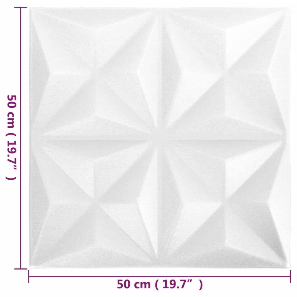 vidaXL 3D Väggpaneler 24 st 50x50 cm origami vit 6 m²