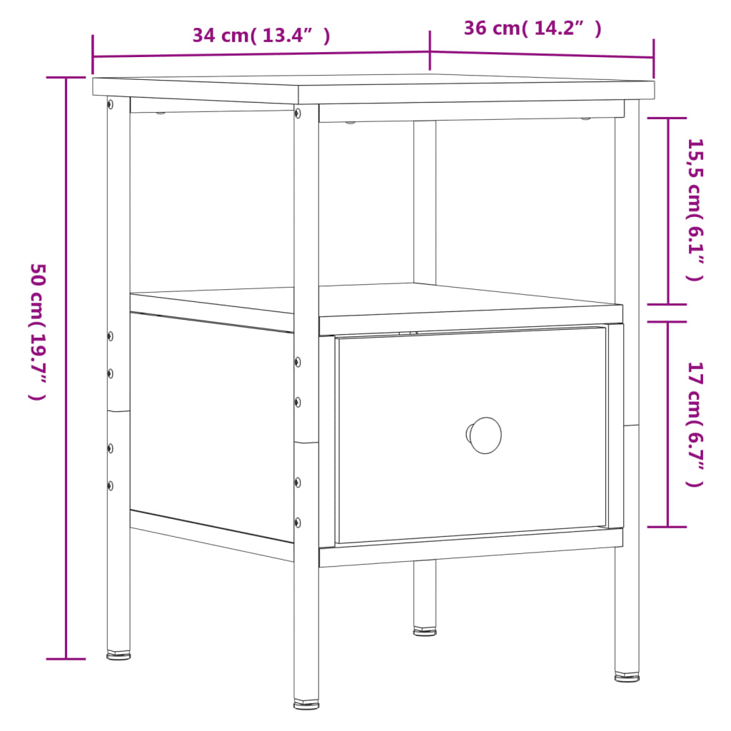 vidaXL Sängbord sonoma-ek 34x36x50 cm konstruerat trä