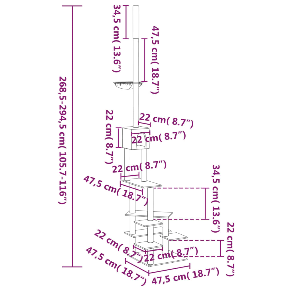 vidaXL Golv-till-tak klösträd mörkgrå 268,5-294,5 cm