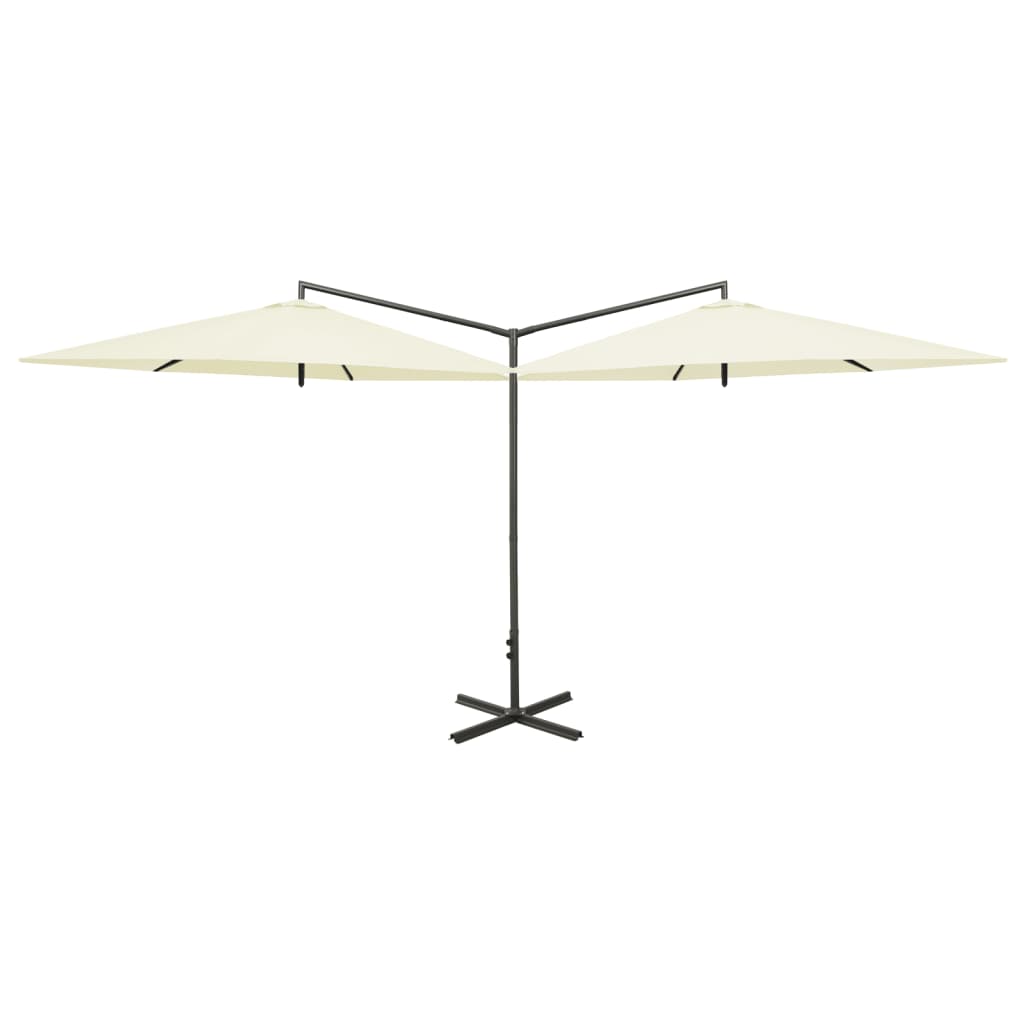 vidaXL Dubbelt parasoll med stålstång sandfärgat 600 cm