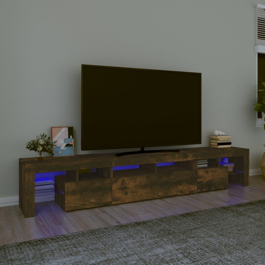 vidaXL Tv-bänk med LED-belysning rökfärgad ek 230x36,5x40 cm