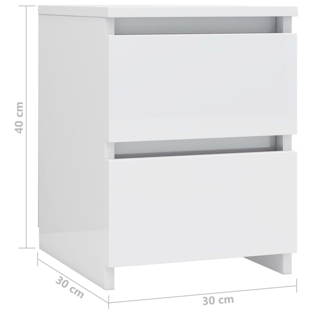 vidaXL Sängbord vit högglans 30x30x40 cm konstruerat trä