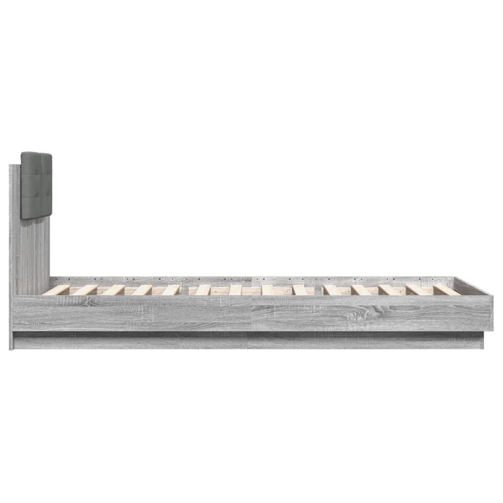vidaXL Sängram med huvudgavel och LEDs grå sonoma 90x200 cm