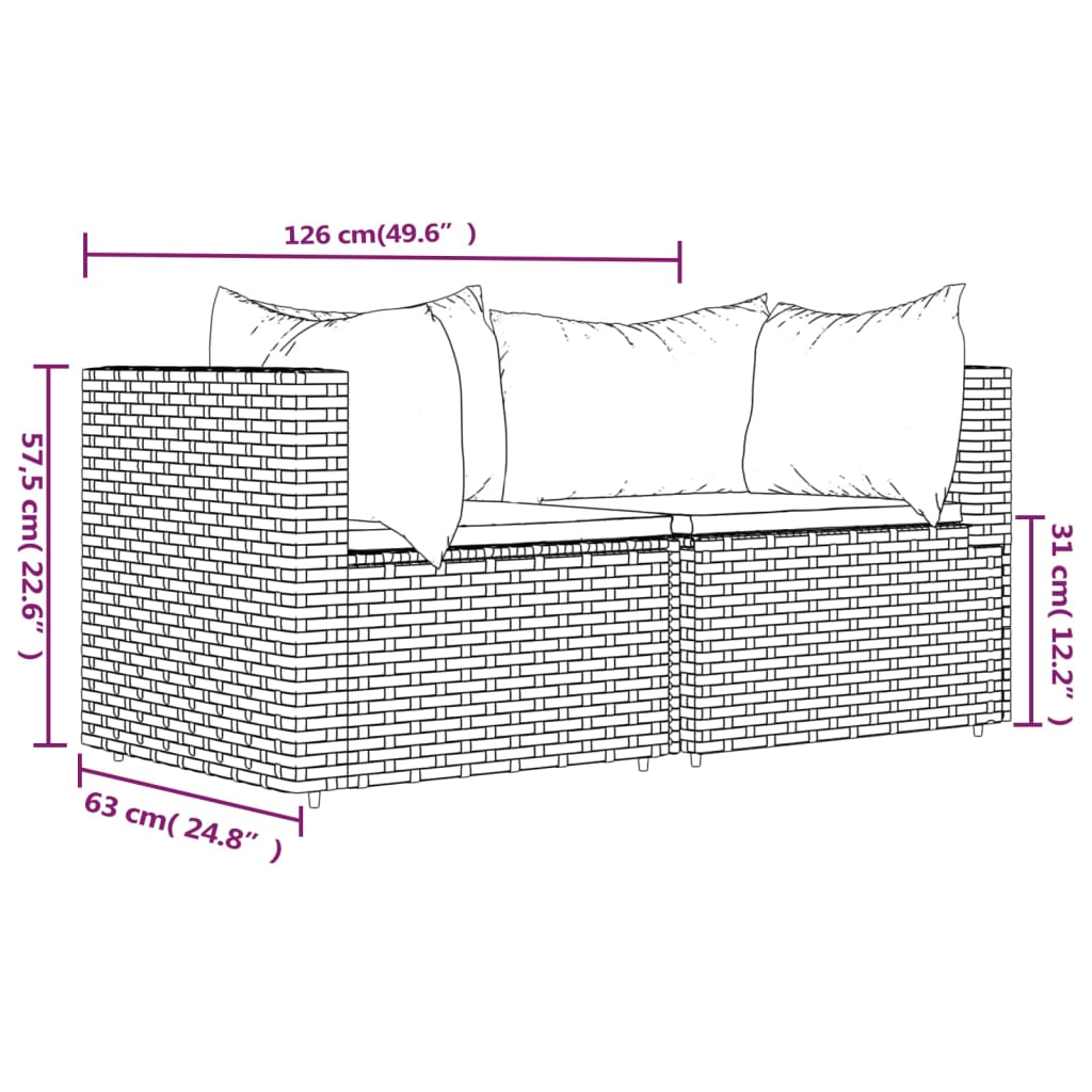 vidaXL Trädgårdssoffa hörnsektion med dynor 2 st brun konstrotting
