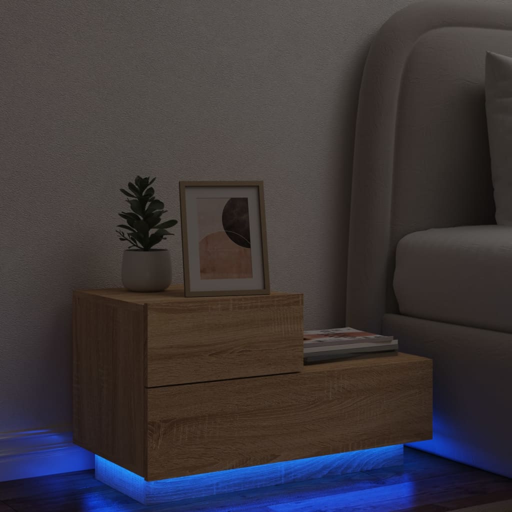 vidaXL Sängbord med LED-belysning sonoma-ek 70x36x40,5 cm